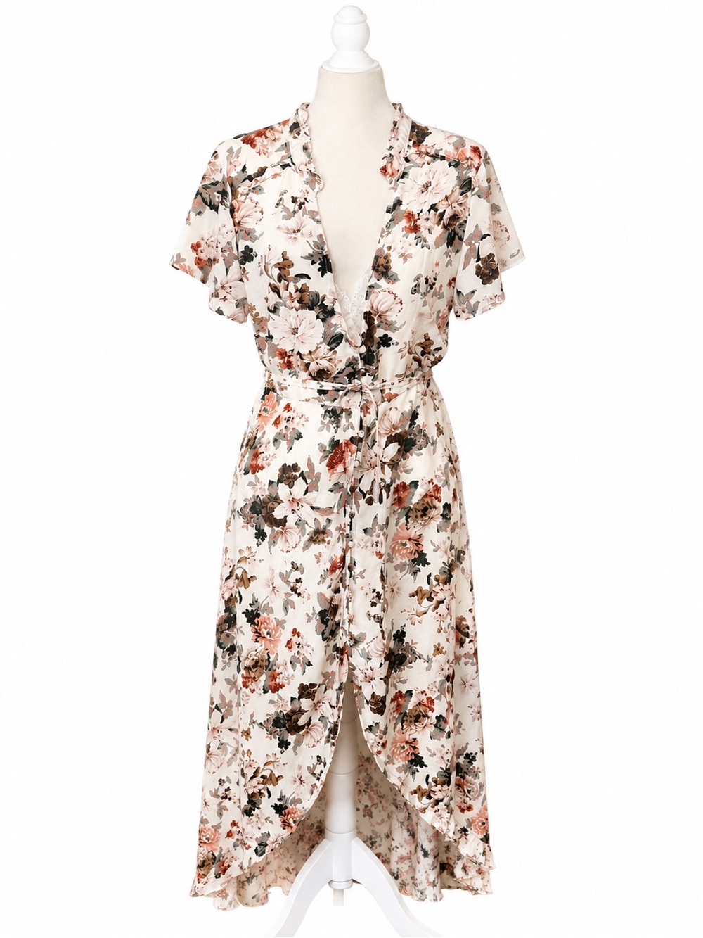 Auguste Floral Midi Dress Womens US 10 Boho Cottagecore Button Front High Low